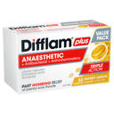 DIFFLAM PLUS ANAESTHETIC HONEY & LEMON THROAT 32 LOZENGES thumbnail 1