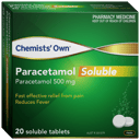 CHEMISTS OWN PARACETAMOL 500MG SOLUBLE  20 TABLETS thumbnail 1