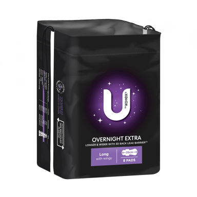 U BY KOTEX PADS EXTRA OVERNIGHT LONG WINGS 8 PACK