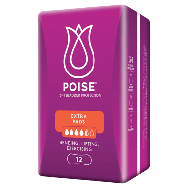 POISE 3-IN-1 PADS EXTRA 4.5D 12 PACK