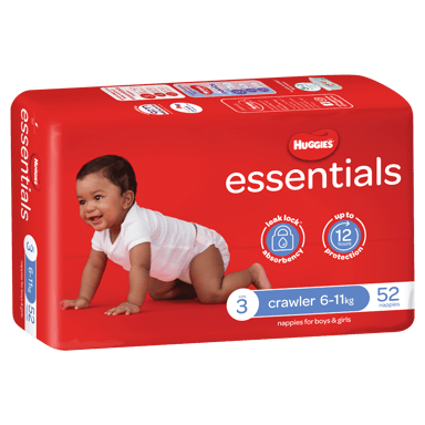 HUGGIES ESSENTIALS NAPPIES CRAWLER 52 PACK
