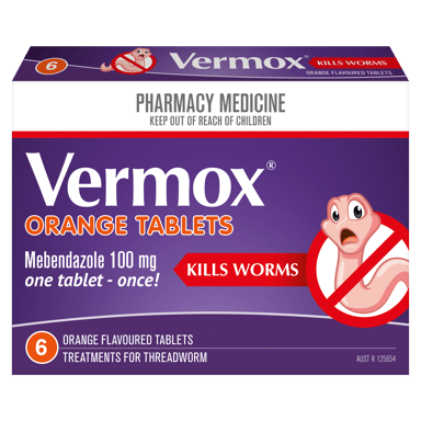 VERMOX ORANGE THREADWORM TREATMENT 6 TABLETS
