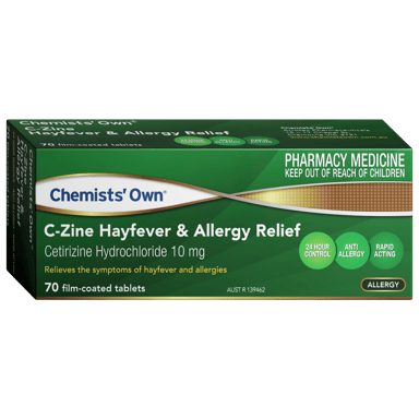 CHEMISTS OWN C-ZINE ALLERGY & HAYFEVER RELIEF 10MG 70 TABLETS