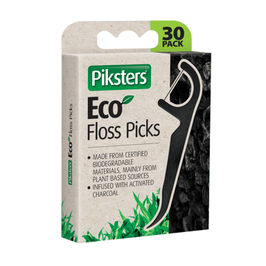 PIKSTERS ECO FLOSS PICK CHARCOAL 30 PACK