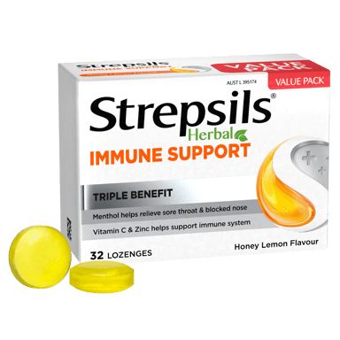 STREPSILS HERBAL IMMUNE SUPPORT HONEY LEMON 32 LOZENGES