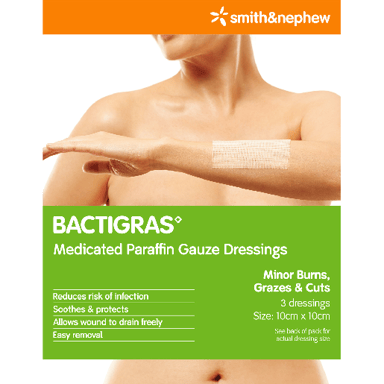 BACTIGRAS DRESSING 10CM X 10CM 3 PACK