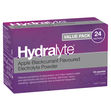 HYDRALYTE APPLE BLACKCURRANT SACHETS 24 PACK