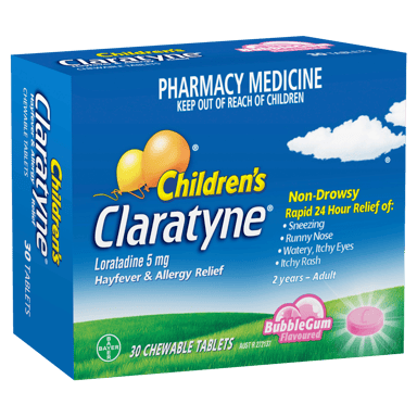 CLARATYNE CHILDRENS BUBBLE GUM 30 TABLETS
