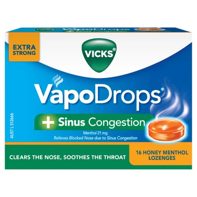 VICKS VAPODROPS + SINUS CONGESTION HONEY MENTHOL LOZENGE 16 PACK