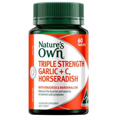 NATURES OWN TRIPLE STRENGTH GARLIC + C HORSERADISH 60 TABLETS