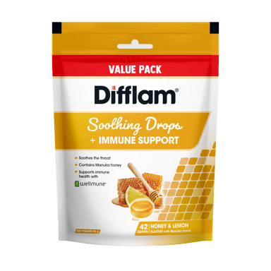 DIFFLAM SOOTHING DROPS + IMMUNE HONEY & LEMON 42 LOZENGES