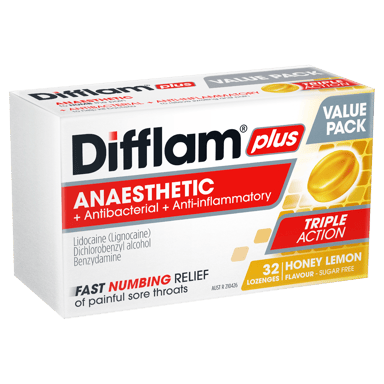 DIFFLAM PLUS ANAESTHETIC HONEY & LEMON THROAT 32 LOZENGES
