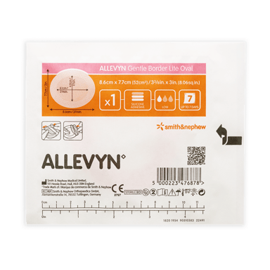 ALLEVYN GENTLE BORDER LITE OVAL 8.6CM X 7.7CM