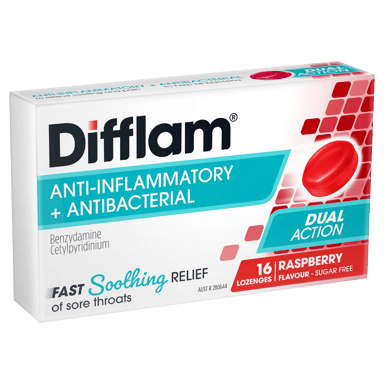 DIFFLAM RASPBERRY SUGAR FREE 16 LOZENGES