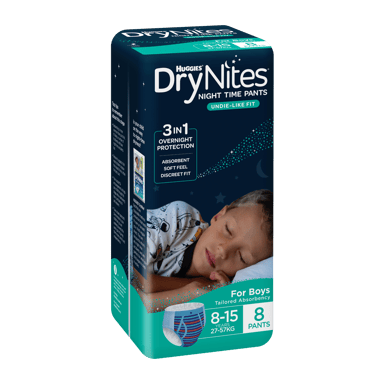 HUGGIES DRY NIGHTS NAPPIES BOYS 8-15 YEARS 9 PACK