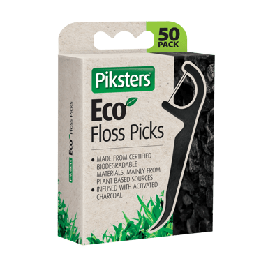PIKSTERS ECO FLOSS PICK CHARCOAL 50 PACK