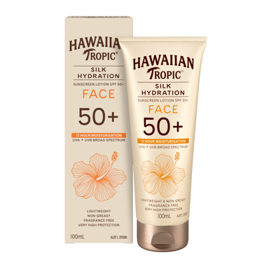 HAWAIIAN TROPIC SILK HYDRATION FRAGRANCE FREE FACE 50+ 100ML