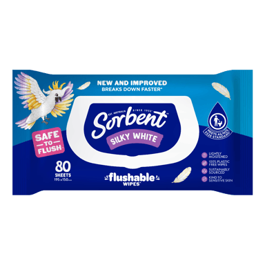 SORBENT FLUSH WIPES SILKY WHITE 80 PACK