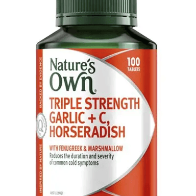 NATURES OWN TRIPLE STRENGTH GARLIC + C HORSERADISH TABLETS 100