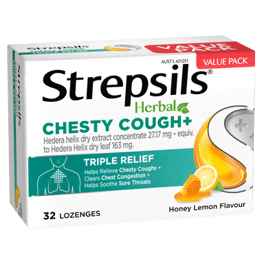 STREPSILS HERBAL CHESTY COUGH + HONEY LEMON 32 LOZENGES