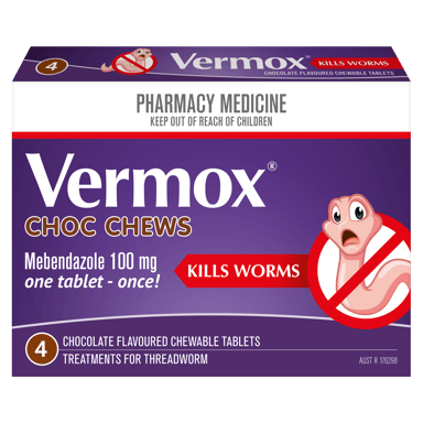 VERMOX CHOC CHEWS WORM TREATMENT 4 TABLETS