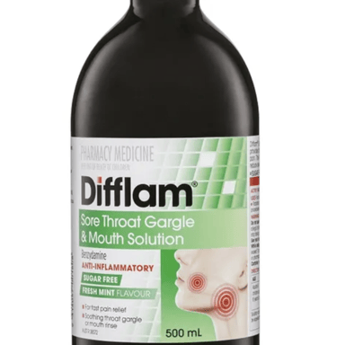DIFFLAM SORE THROAT GARGLE & MOUTH SOLUTION 500ML