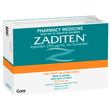 ZADITEN PRESERVATIVE FREE ALLERGY EYE DROPS 0.4ML 20 PACK