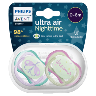 AVENT SOOTHER ULTRA AIR NIGHT 0-6MTHS 2 PACK