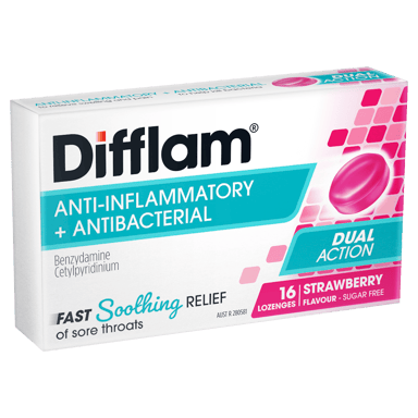 DIFFLAM STRAWBERRY SUGAR FREE 16 LOZENGES