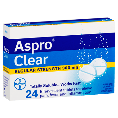 ASPRO CLEAR ASPIRIN 300MG 24 EFFERVESCENT TABLETS