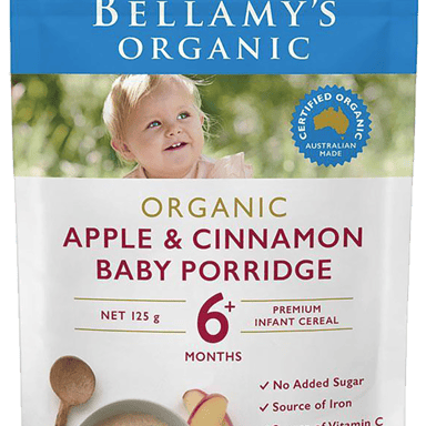 BELLAMYS ORGANIC APPLE AND CINNAMON BABY PORRIDGE 125G