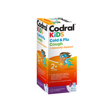 CODRAL KIDS COUGH, COLD & FLU RELIEF + IMMUNITY SUPPORT LIQUID 200ML