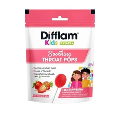 DIFFLAM KIDS SOOTHING THROAT POPS STRAWBERRY 10 PACK