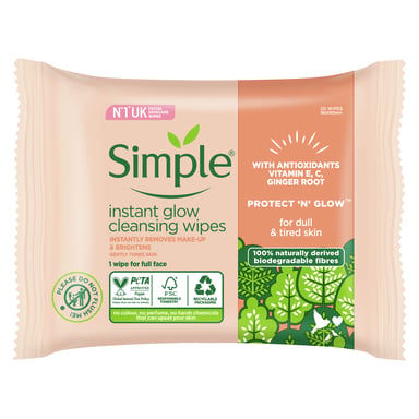 SIMPLE FACE WIPES PROTECT AND GLOW INSTANT GLOW 20 PACK
