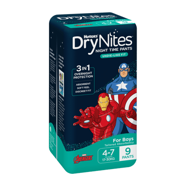 HUGGIES DRY NIGHTS NAPPIES BOYS 4-7 YEARS 10 PACK