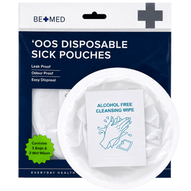 BE+MED VOMIT BAG WITH WIPES - 1500ML VOLUME 3 PACK