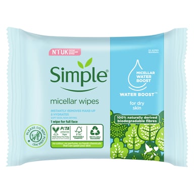 SIMPLE FACE WIPES WATER BOOST MICELLAR 20 PACK