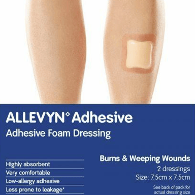 ALLEVYN ADHESIVE 7.5CM X 7.5CM 2 PACK