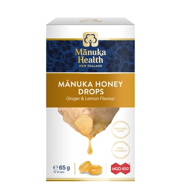 MANUKA HEALTH NZ MANUKA HONEY DROPS GINGER & LEMON 15 PACK