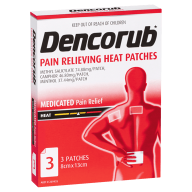 DENCORUB PAIN RELIEVING HEAT PATCHES 3 PACK
