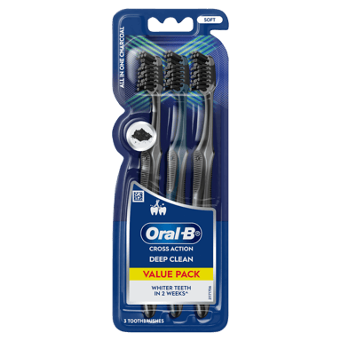ORAL-B TOOTHBRUSH 3D WHITE CROSS ACTION CHARCOAL  3 PACK