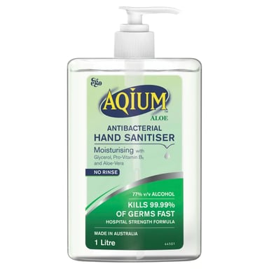 AQIUM ANTIBACTERIAL HAND SANITISER GEL ALOE GREEN 1 LITRE