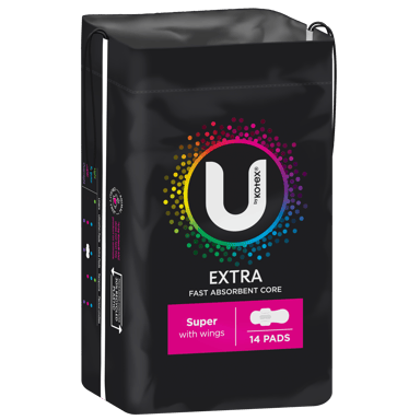 U BY KOTEX PADS EXTRA SUPER WINGS 14 PACK