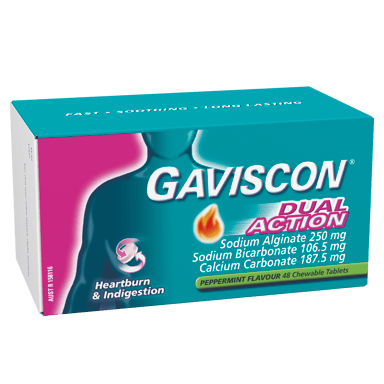 GAVISCON DUAL ACTION PEPPERMINT 48 TABLETS
