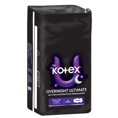 U BY KOTEX PADS MAXI ULTIMATE OVERNIGHT LONG WINGS 6 PACK
