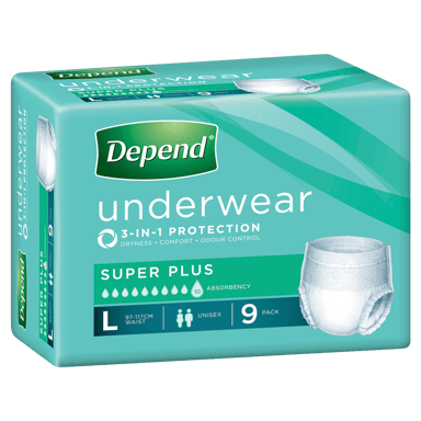 DEPEND INCONTINENCE UNDERWEAR 3-IN-1 PROTECTION LARGE 9 PACK