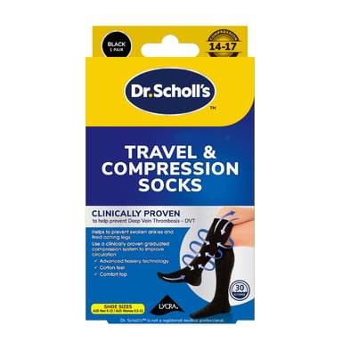 SCHOLL TRAVEL AND COMPRESSION SOCKS BLACK COTTON LARGE