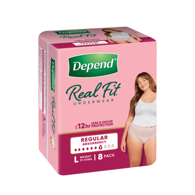 DEPEND WOMEN REAL FIT UNDERWEAR REGULAR 7D LARGE 8 PACK