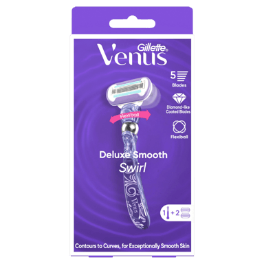 GILLETTE VENUS DELUXE SMOOTH SWIRL RAZOR + 2 BLADES