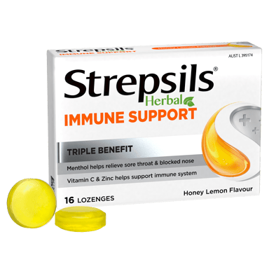STREPSILS HERBAL IMMUNE SUPPORT HONEY LEMON LOZENGES 16